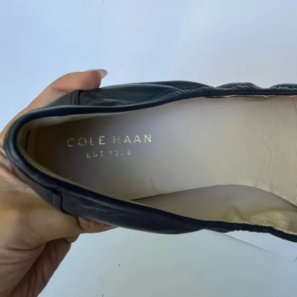 NWOT Cole Haan Tali Blue Leather Ballet Ballerina Flat Shoes Bow Slip-on - 8