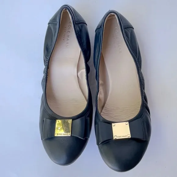 NWOT Cole Haan Tali Blue Leather Ballet Ballerina Flat Shoes Bow Slip-on - 8