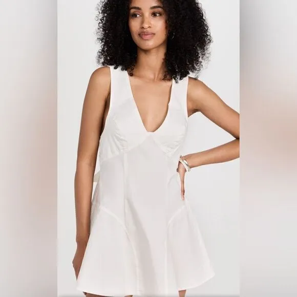 NWOT Free People Eye Catching Mini Dress Sleeveless Open Back Bow V Neck L