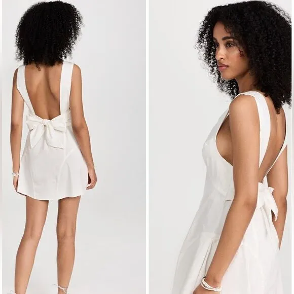 NWOT Free People Eye Catching Mini Dress Sleeveless Open Back Bow V Neck L