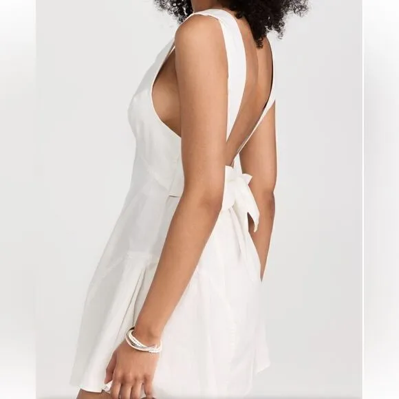 NWOT Free People Eye Catching Mini Dress Sleeveless Open Back Bow V Neck L