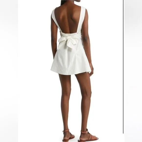 NWOT Free People Eye Catching Mini Dress Sleeveless Open Back Bow V Neck L