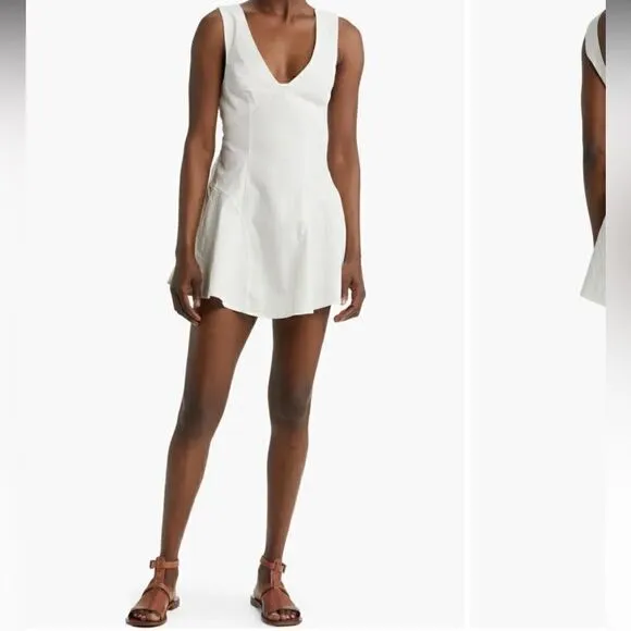 NWOT Free People Eye Catching Mini Dress Sleeveless Open Back Bow V Neck L