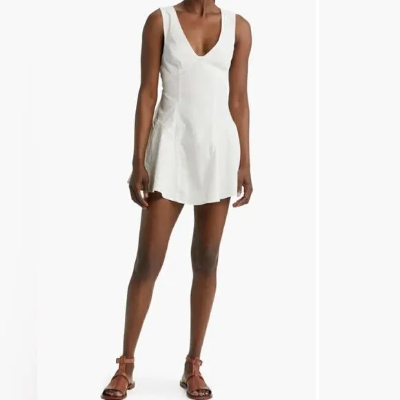 NWOT Free People Eye Catching Mini Dress Sleeveless Open Back Bow V Neck L