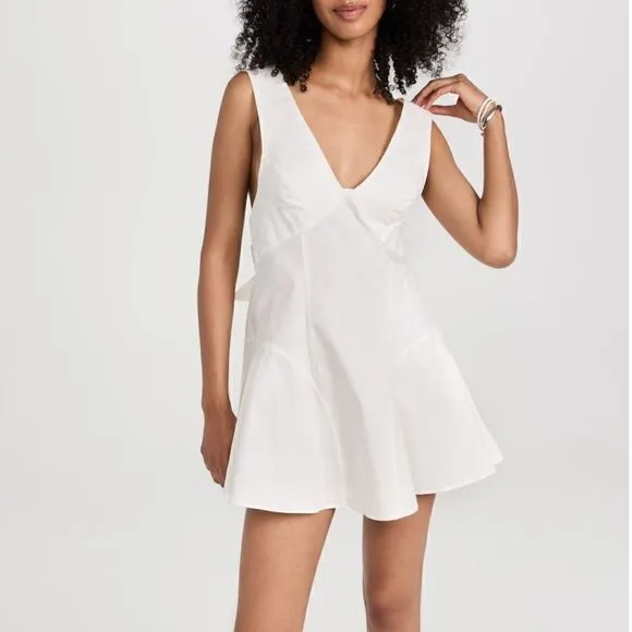 NWOT Free People Eye Catching Mini Dress Sleeveless Open Back Bow V Neck L