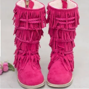 NWOT! Joyfolie Riley bohemian fringe and braid knee high boots in carmine Size 6