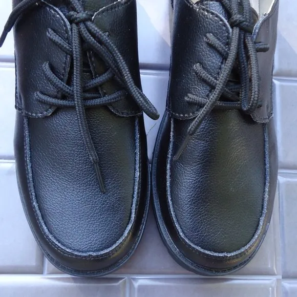 NWOT. SIZE 22.5 / 35. Alpheligance Boy's Kids Black Oxford Leather Dress Shoes.