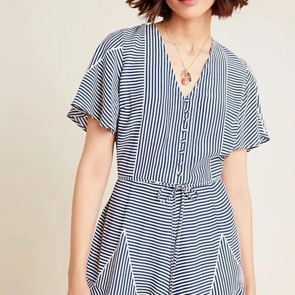 NWOT Anthropologie Lilith Navy White Striped Romper Size XS
