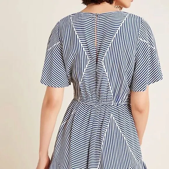 NWOT Anthropologie Lilith Navy White Striped Romper Size XS
