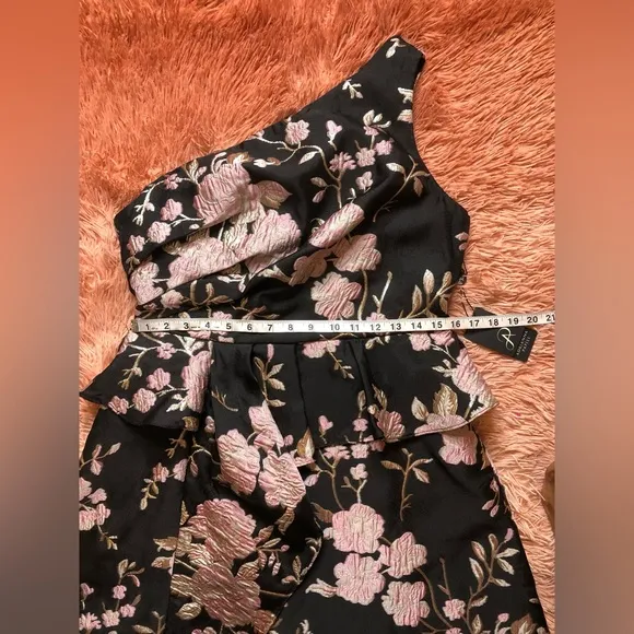 NWT Adrianna Papell Jacquard One Shoulder Knee Length Dress, Black/Pink. Size 10