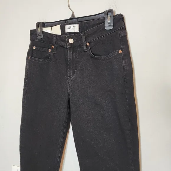 NWT AGOLDE Devon Stacked Stove-Pipe Black Jeans.  Women's size 26.
