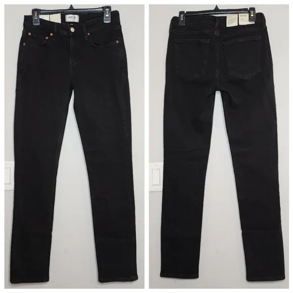 NWT AGOLDE Devon Stacked Stove-Pipe Black Jeans.  Women's size 26.