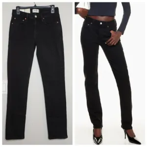 NWT AGOLDE Devon Stacked Stove-Pipe Black Jeans.  Women's size 26.