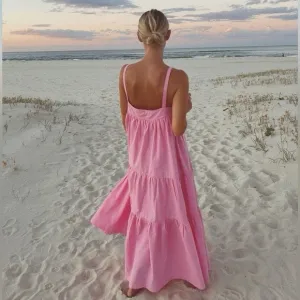 NWT ARAMINTA JAMES Sunset Tiered Dress Pink Large