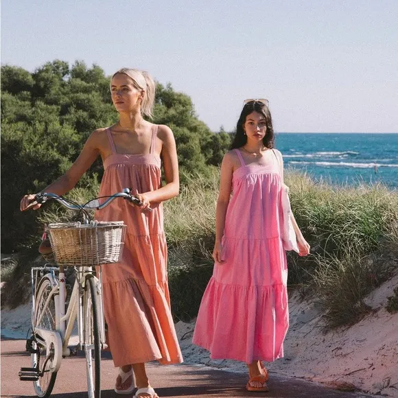 NWT ARAMINTA JAMES Sunset Tiered Dress Pink Large