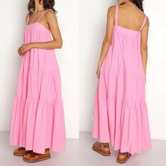NWT ARAMINTA JAMES Sunset Tiered Dress Pink Large