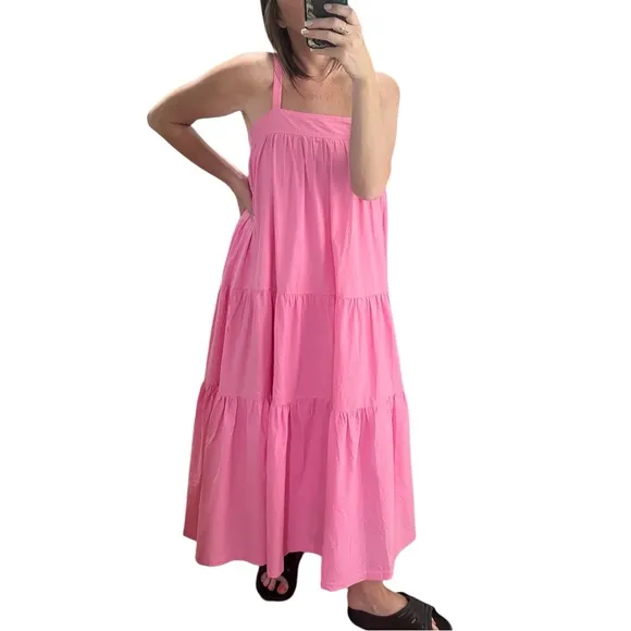NWT ARAMINTA JAMES Sunset Tiered Dress Pink Large