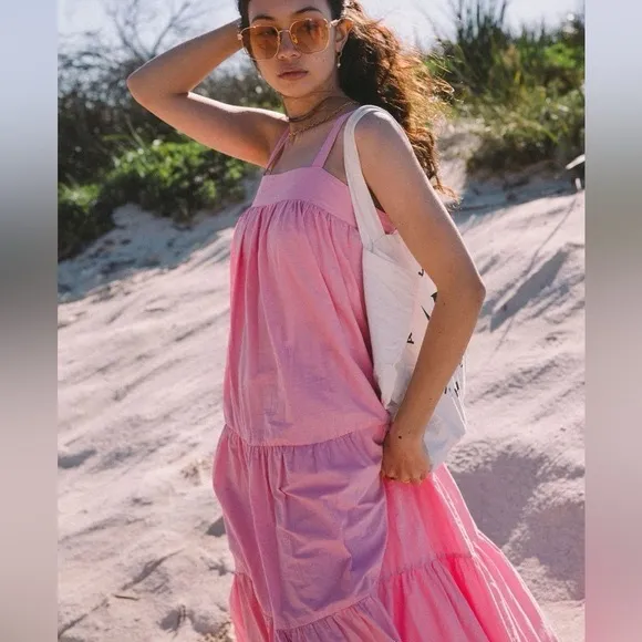 NWT ARAMINTA JAMES Sunset Tiered Dress Pink Large