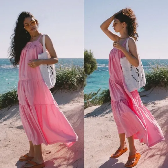 NWT ARAMINTA JAMES Sunset Tiered Dress Pink Large