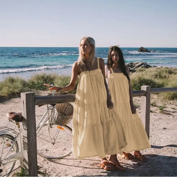 NWT ARAMINTA JAMES Sunset Tiered Dress Tan L