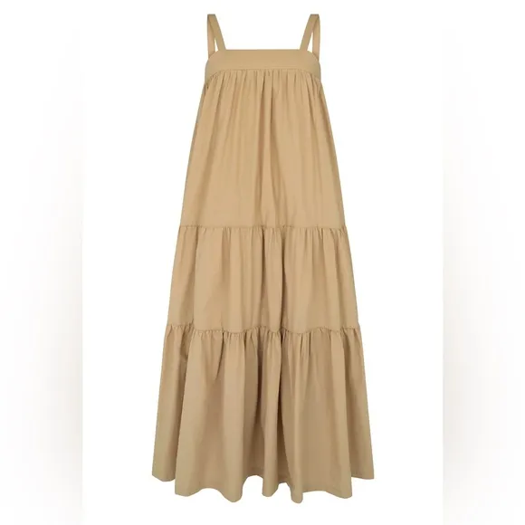 NWT ARAMINTA JAMES Sunset Tiered Dress Tan L
