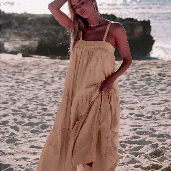 NWT ARAMINTA JAMES Sunset Tiered Dress Tan L