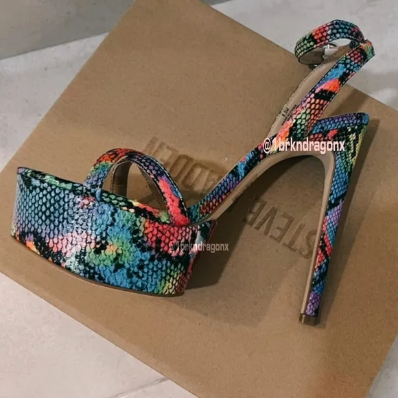 NWT BNIOB Steve Madden Snake Multicolor Platform Sandals Stilettos