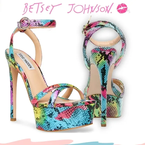 NWT BNIOB Steve Madden Snake Multicolor Platform Sandals Stilettos