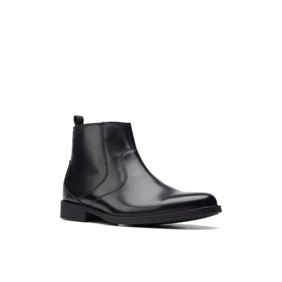 NWT CLARKS COLLECTION Mens Black Heel Pull-Tab Whiddon Leather Boots Shoes 12 M