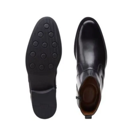 NWT CLARKS COLLECTION Mens Black Heel Pull-Tab Whiddon Leather Boots Shoes 12 M