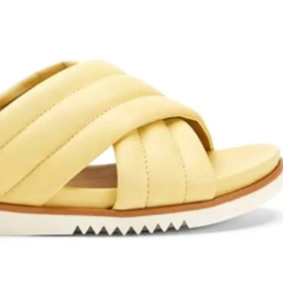 NWT Eileen Fisher Key Nappa Leather Slide Elevated Sandals Yellow Shoes Sz:9