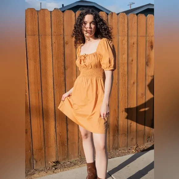 NWT Faithfull The Brand Mariette Mini Dress Plain Caramel