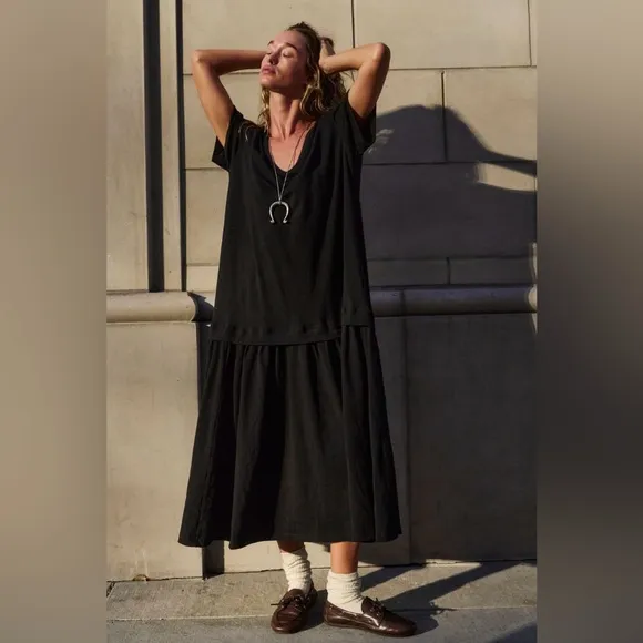 NWT Free People Herron Drop-Waist Maxi Dress in black - M