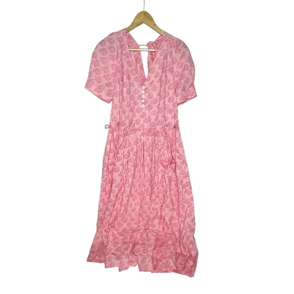 NWT Free People There She Goes Pink Floral Short Sleeve Maxi Dress s