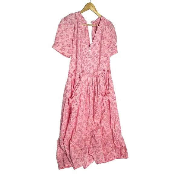 NWT Free People There She Goes Pink Floral Short Sleeve Maxi Dress s
