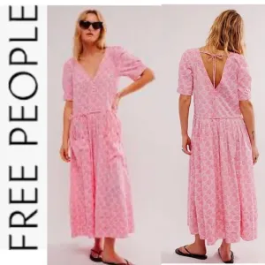 NWT Free People There She Goes Pink Floral Short Sleeve Maxi Dress s