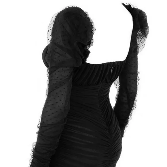 NWT House of CB Camille dress square neck mesh bodycon size 10-12 Large  black