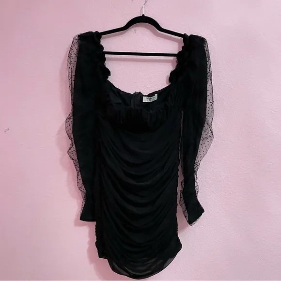 NWT House of CB Camille dress square neck mesh bodycon size 10-12 Large  black