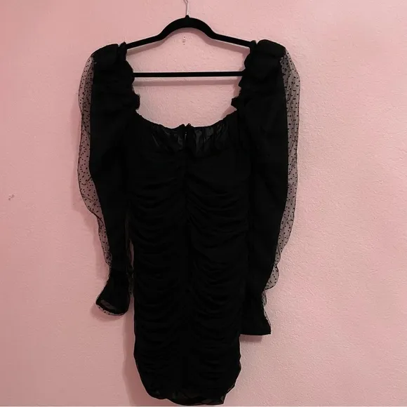 NWT House of CB Camille dress square neck mesh bodycon size 10-12 Large  black