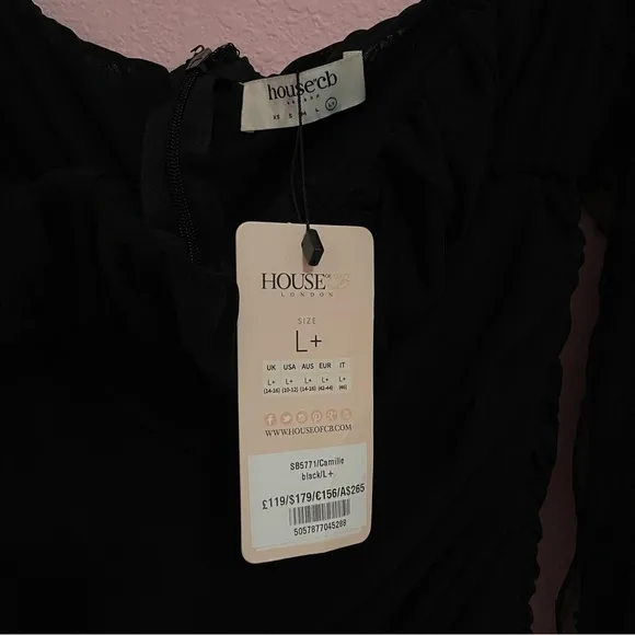 NWT House of CB Camille dress square neck mesh bodycon size 10-12 Large  black