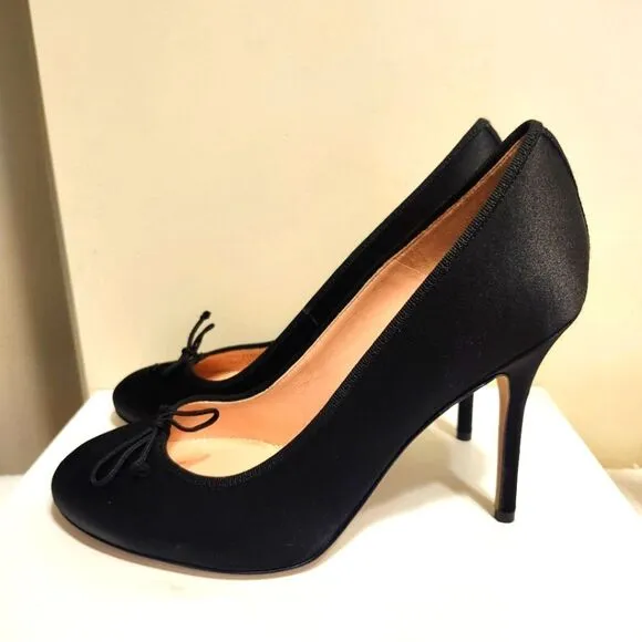 NWT J. Crew Made-in-Italy Collection Black Silk Ballet Pumps Sz.9.5 Ret $268