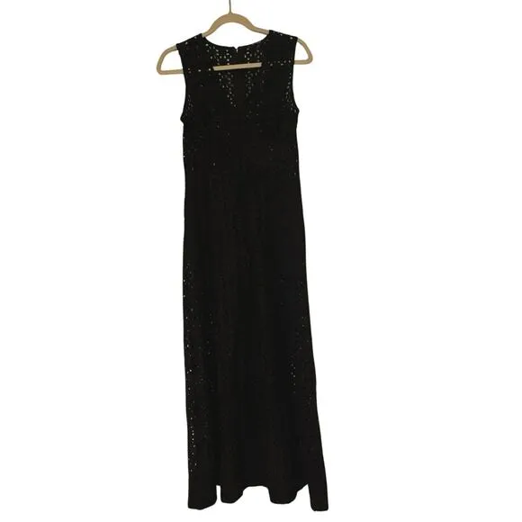 NWT Madewell Eyelet V-Neck Maxi Dress In Black Size 0