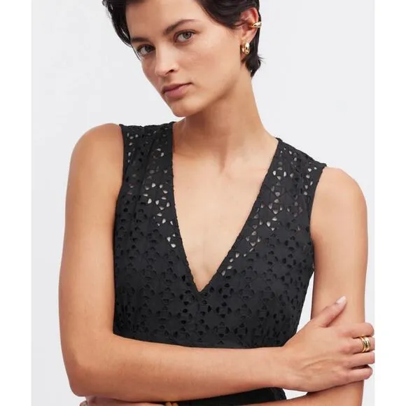 NWT Madewell Eyelet V-Neck Maxi Dress In Black Size 0