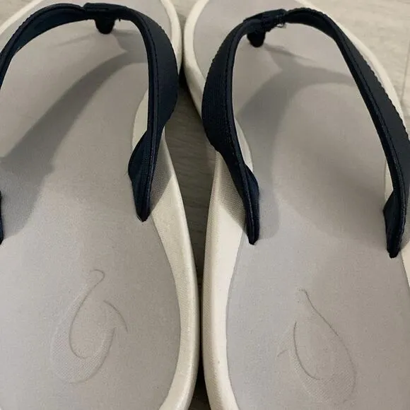 NWT-OLUKAI-Pi'oe Women's Beach Sandals,Water-Resistant-Navy blue and Grey-Size 8