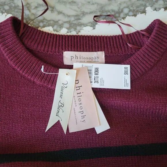 NWT Philosophy Women Red Striped Sweater SZ- 2X Large