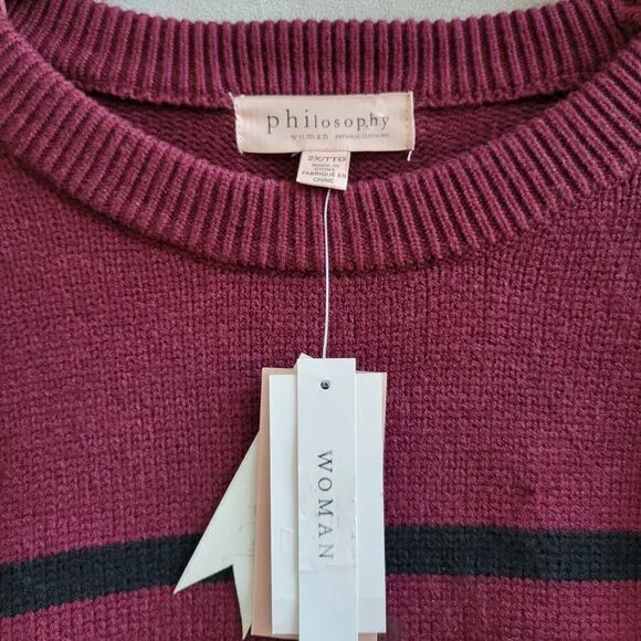 NWT Philosophy Women Red Striped Sweater SZ- 2X Large