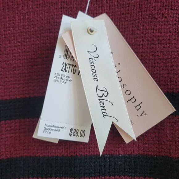 NWT Philosophy Women Red Striped Sweater SZ- 2X Large