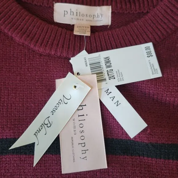 NWT Philosophy Women Red Striped Sweater SZ- 2X Large