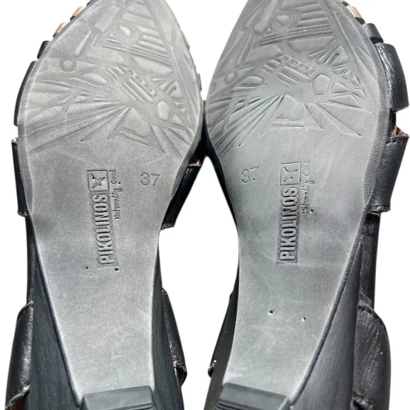 NWT PIKOLINOS Semi-Closed Women's Leather Black Shoes Size 37/ 6.5/7