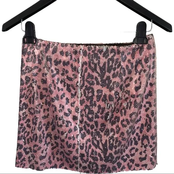 NWT S Free People $128 Pink Cheetah Sequin Mini Skirt NWT